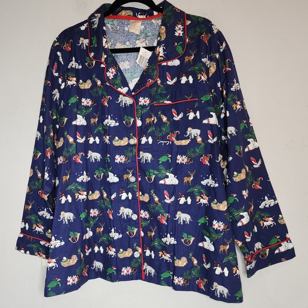NWT Veraโ Bradley Cotton Flannel Pajama Button Top Snow Globes Motif Christmas